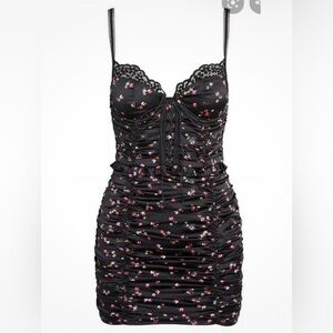 For love and lemons black floral lace up mini dress